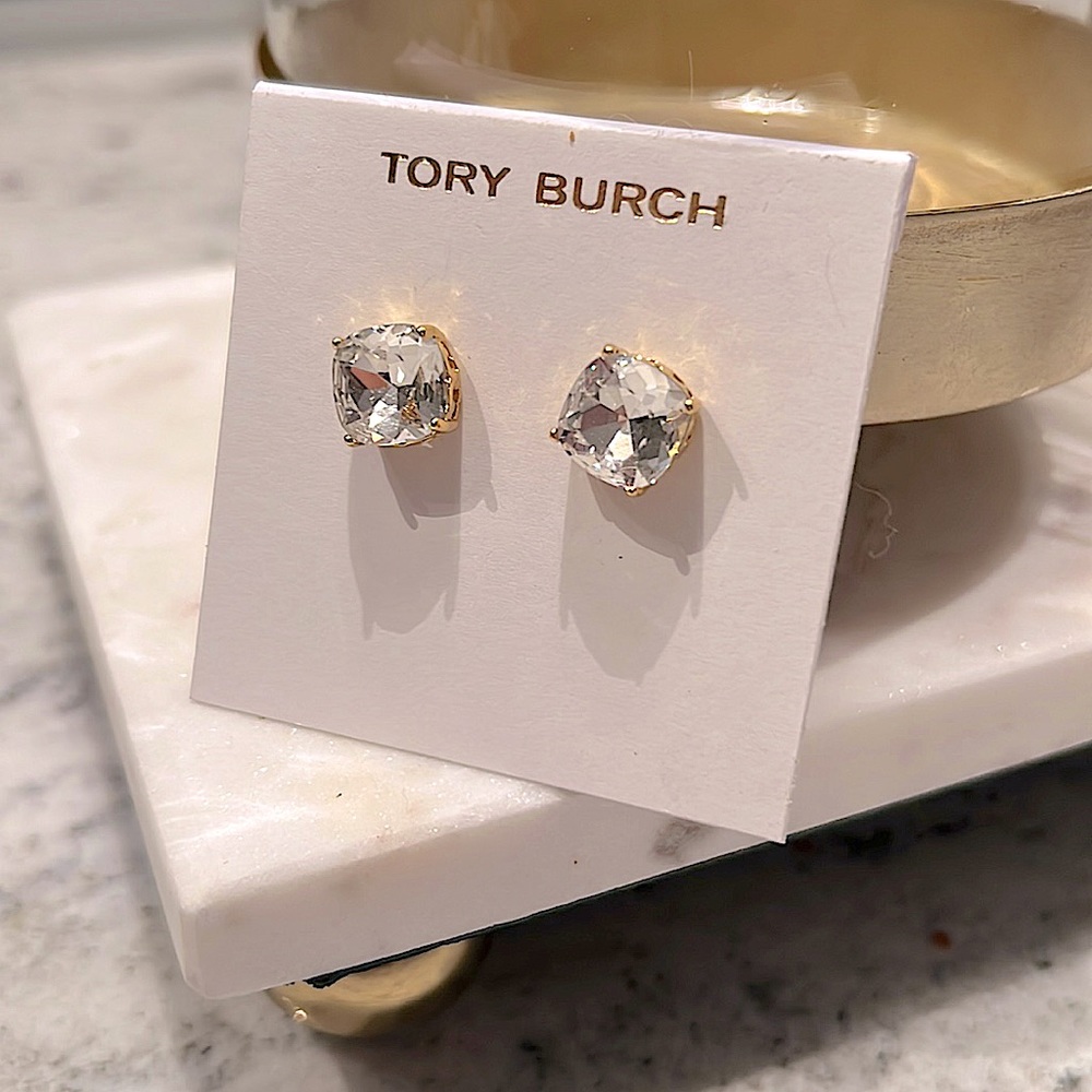 💎💎💎 Beautiful Tory Burch SWAROVSKI Crystal Stud Golden Earrings Brand New